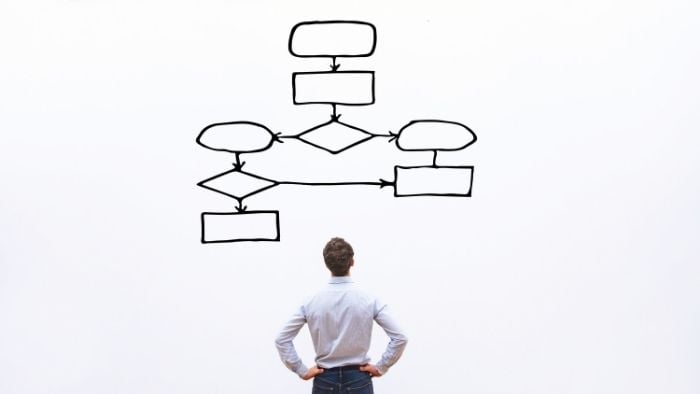 man looking at workflow